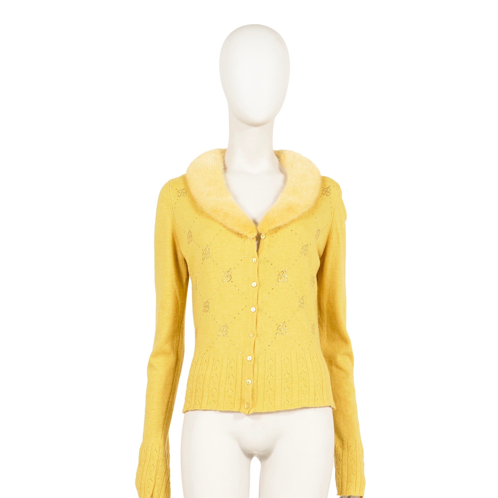 S/S 2005 mustard yellow monogram mink knit fur cardigan