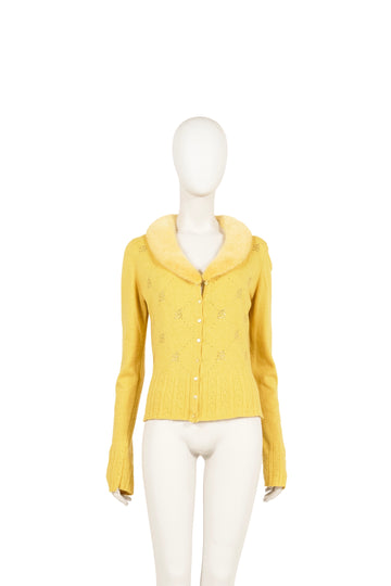 S/S 2005 mustard yellow monogram mink knit fur cardigan