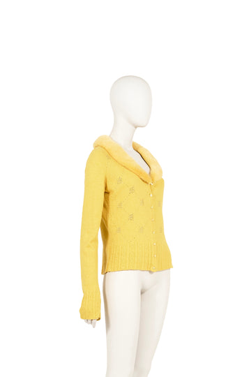 S/S 2005 mustard yellow monogram mink knit fur cardigan