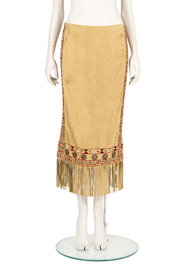 F/W 2005 Suede embroidered fringe skirt