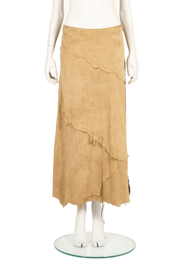 S/S 2001 suede asymmetric raw hem skirt