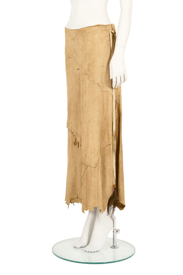 S/S 2001 suede asymmetric raw hem skirt