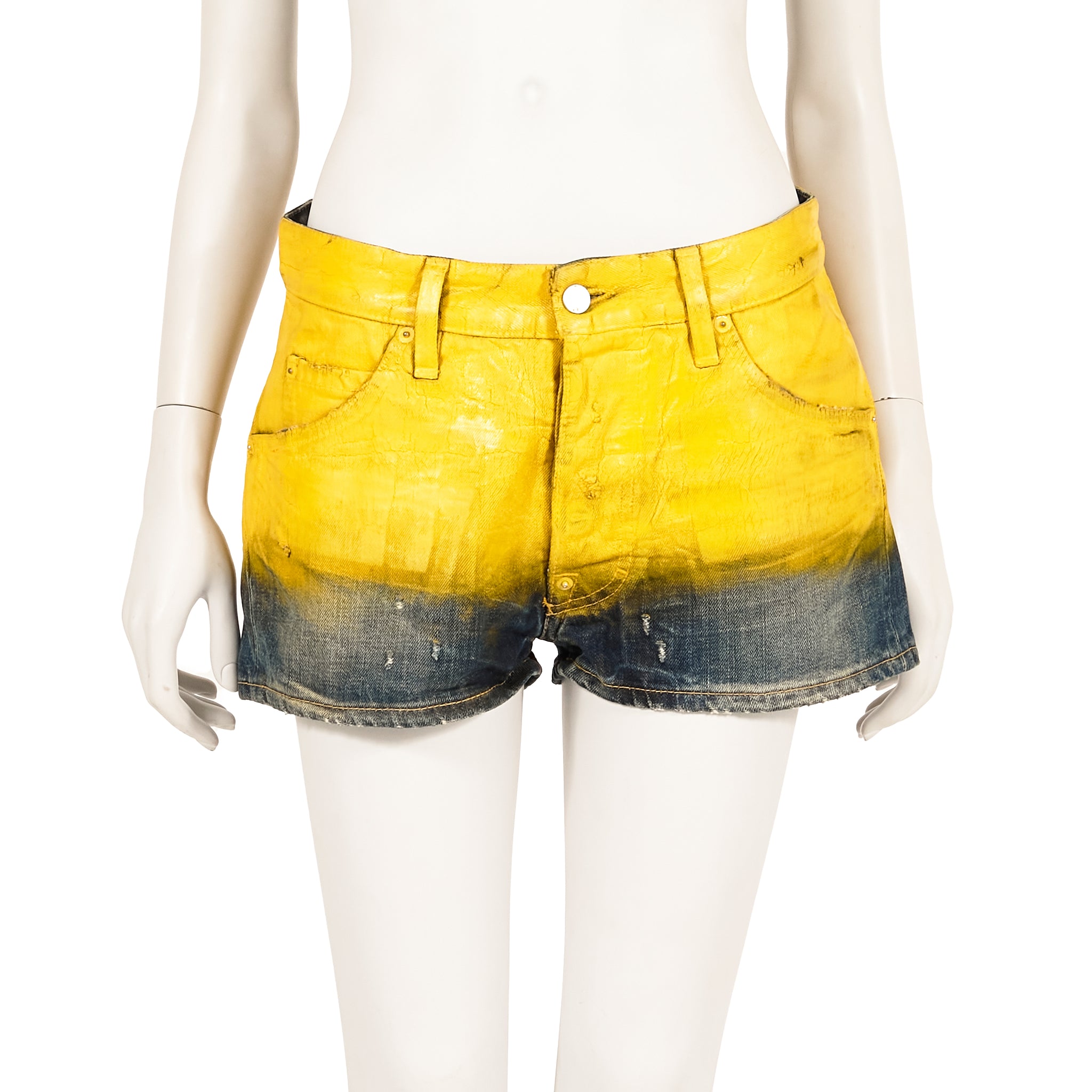 S/S 2010 yellow varnished denim shorts
