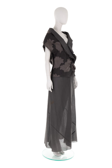 S/S 1998 grey silk and poplin raw edge floral gown