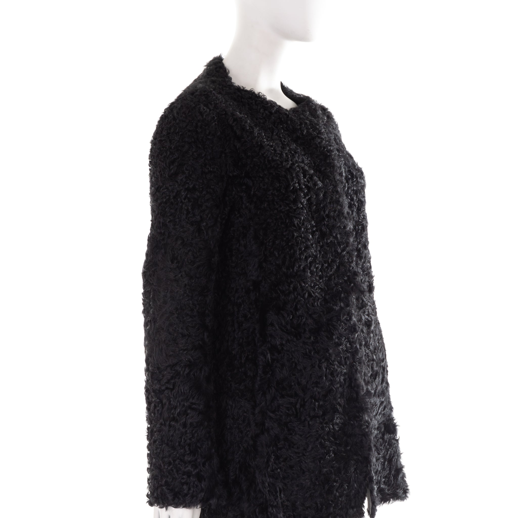 F/W 2011 black curly Mongolian lamb fur coat