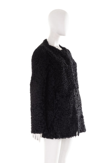 F/W 2011 black curly Mongolian lamb fur coat