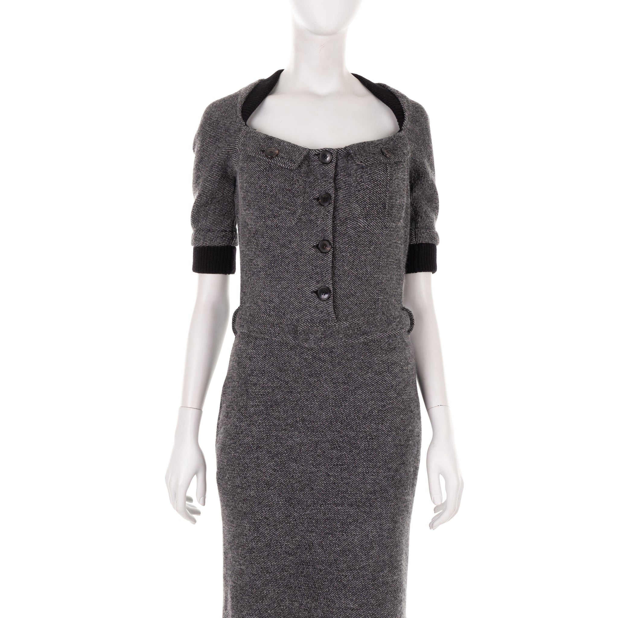 F/W 2010 grey tweed rib knit button-up midi dress