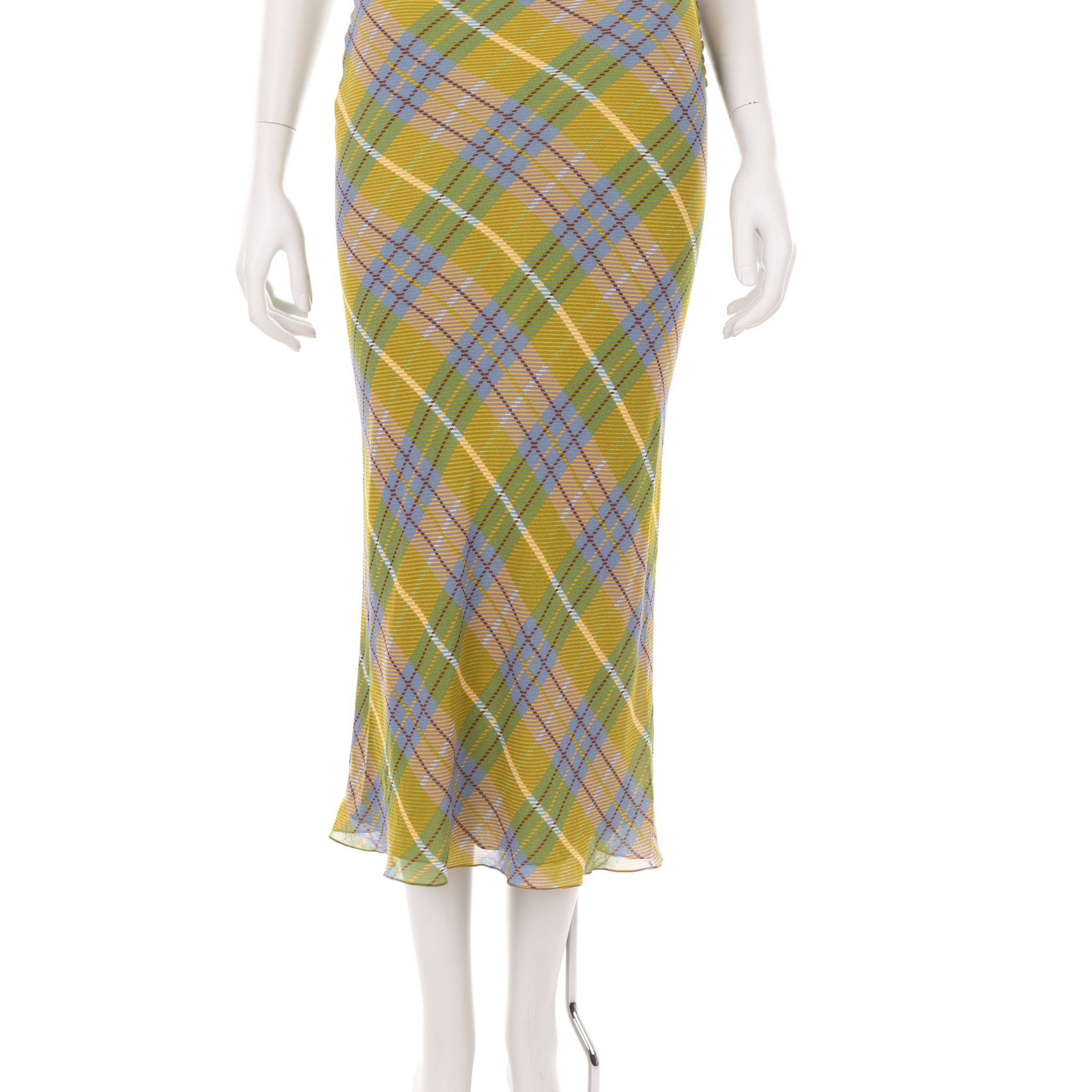 F/W 2000 checkered bias cut silk skirt