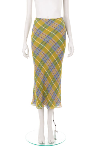 F/W 2000 checkered bias cut silk skirt