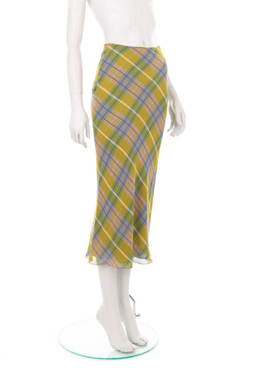 F/W 2000 checkered bias cut silk skirt