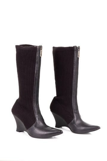 F/W 2003 rib knit wedge boots