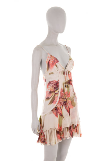 S/S 2004 pink Lily print silk mini dress