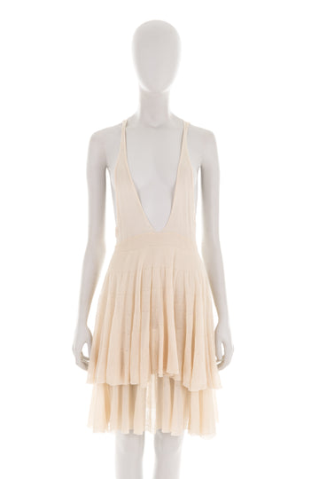 S/S 2006 cream plunging knit mini dress