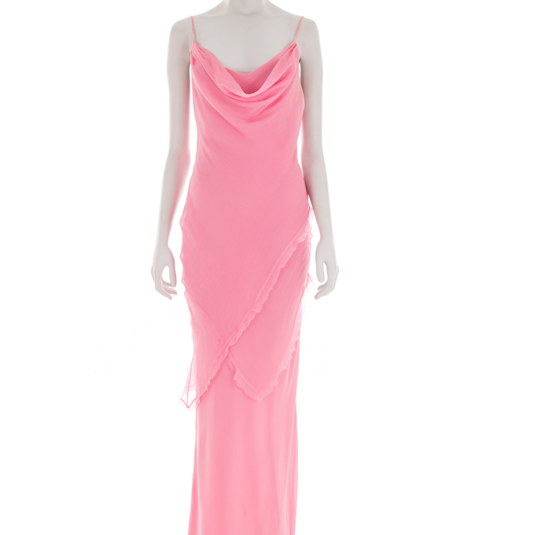 S/S 2004 multi-layered pink chiffon gown with side slit