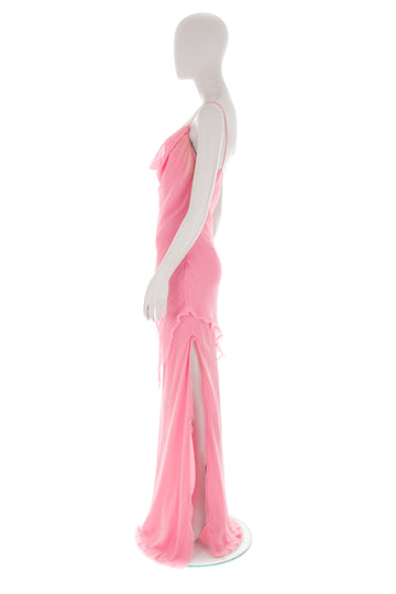 S/S 2004 multi-layered pink chiffon gown with side slit