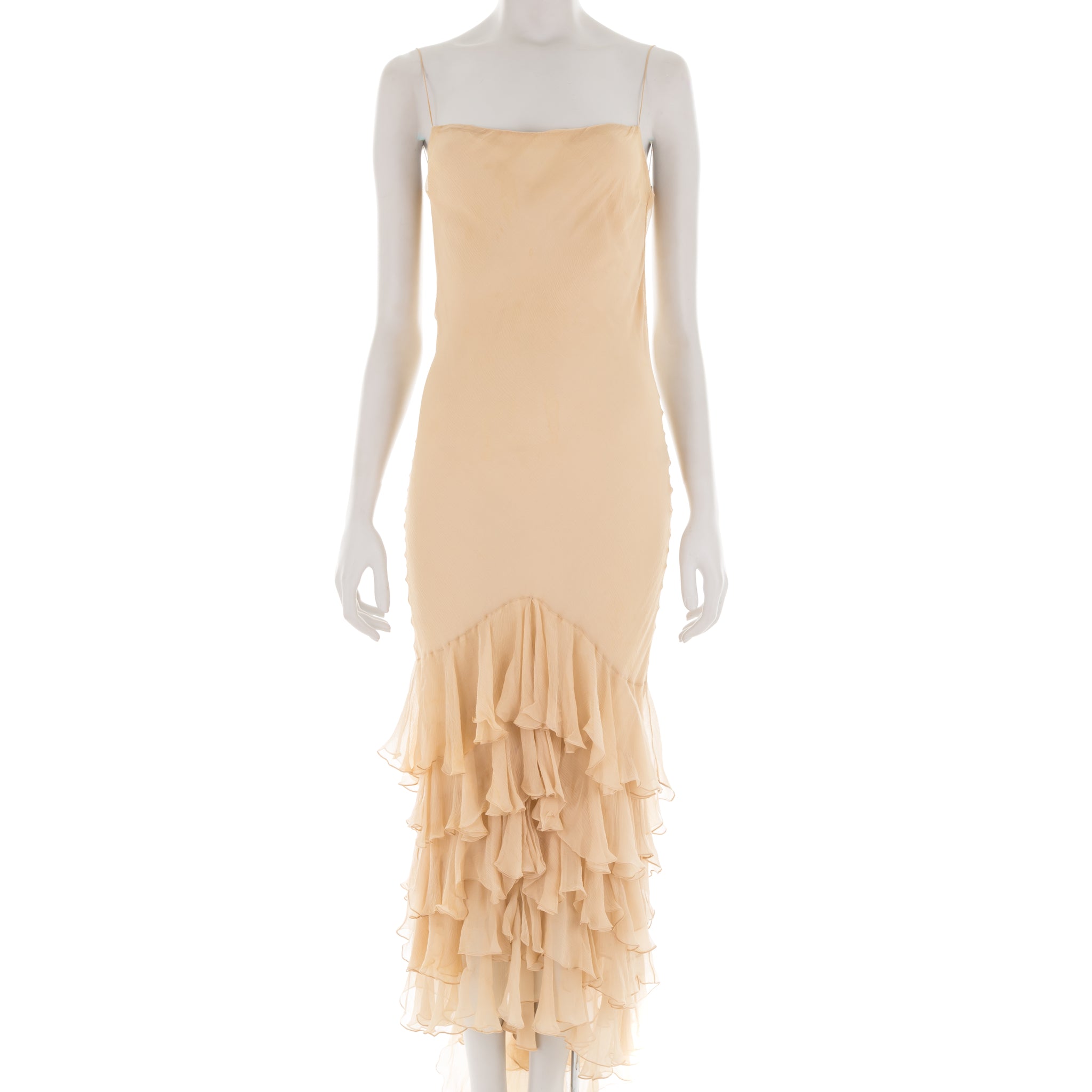 S/S 2005 beige ruffled mermaid chiffon dress