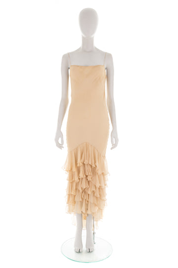 S/S 2005 beige ruffled mermaid chiffon dress