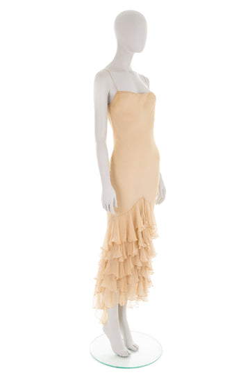 S/S 2005 beige ruffled mermaid chiffon dress