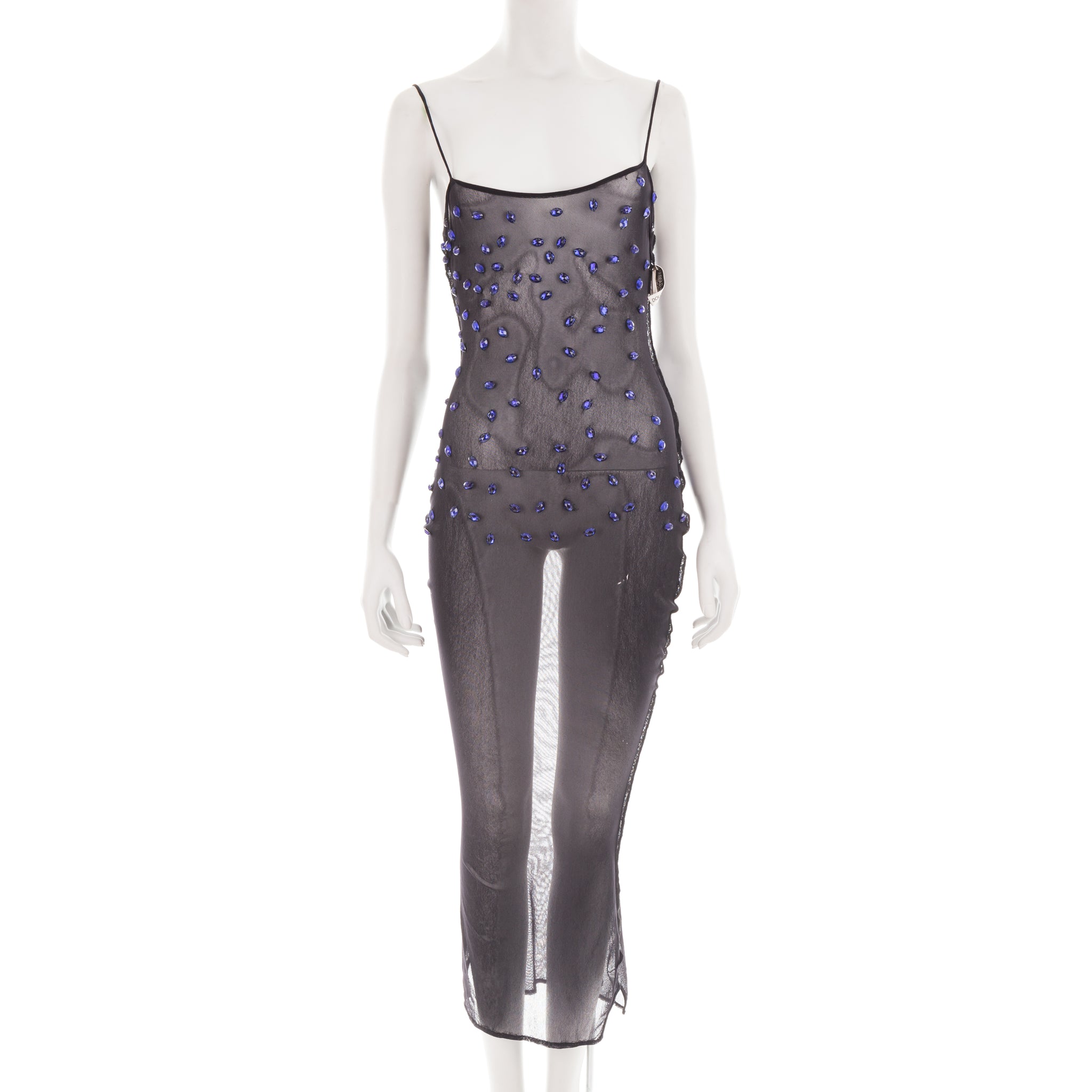 S/S 1998 blue mesh crystal embellished dress