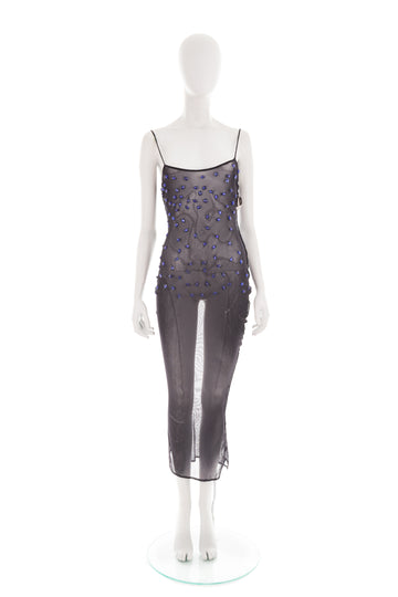 S/S 1998 blue mesh crystal embellished dress