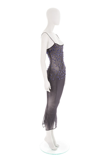 S/S 1998 blue mesh crystal embellished dress