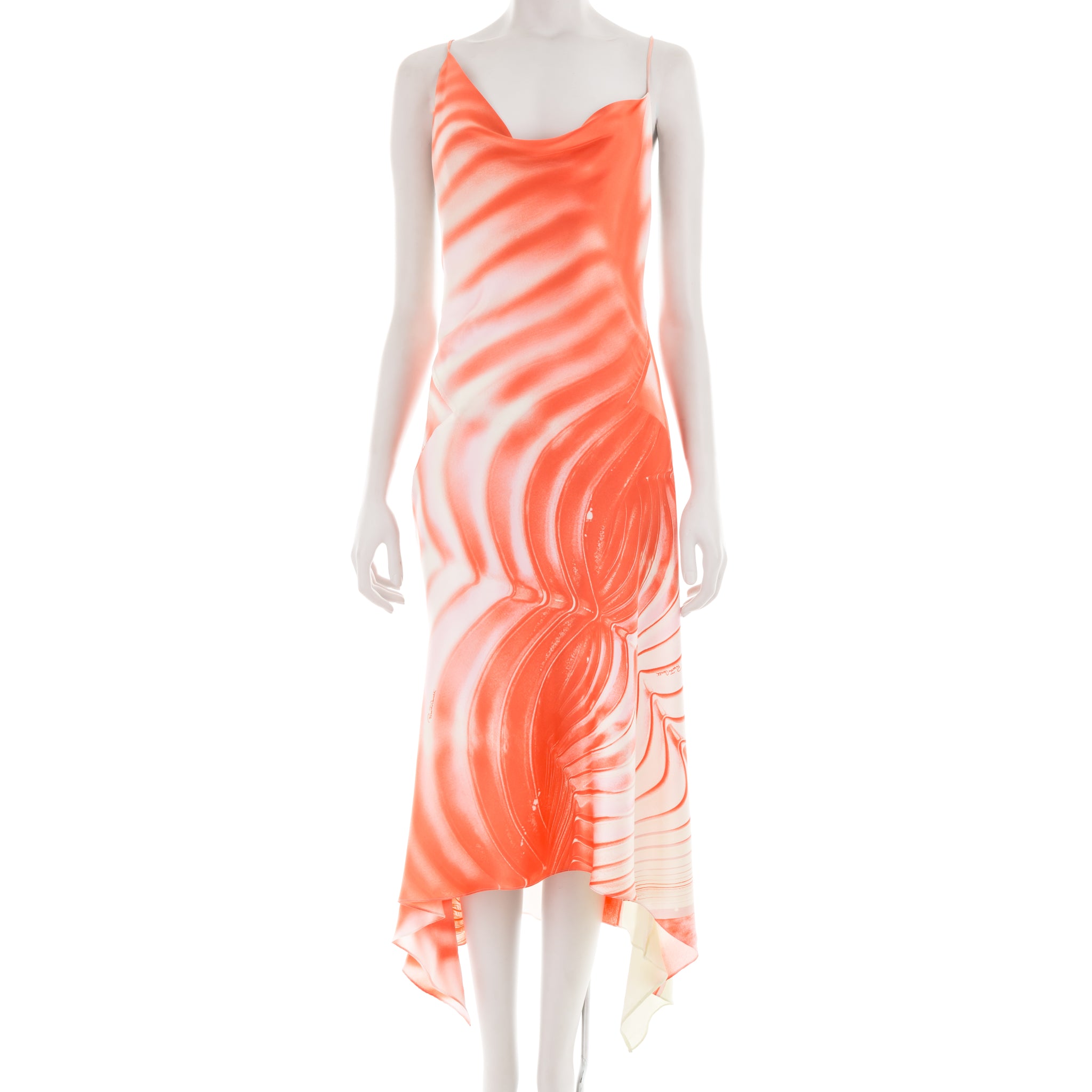 S/S 2001 coral open-back graphic silk dress