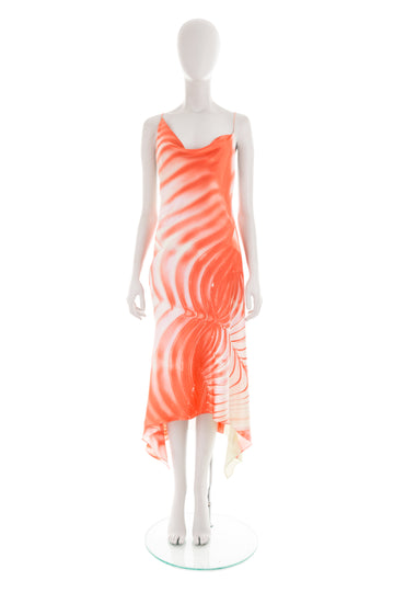 S/S 2001 coral open-back graphic silk dress