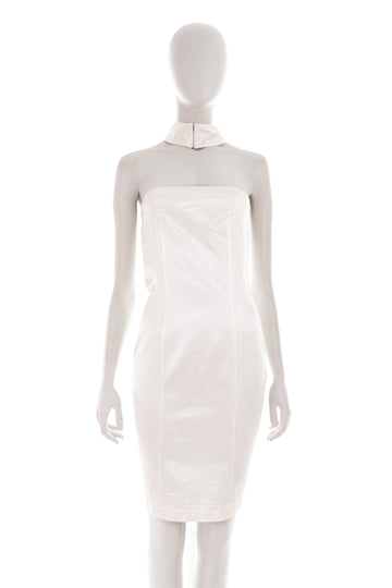 S/S 2004 white lace-up back halterneck dress