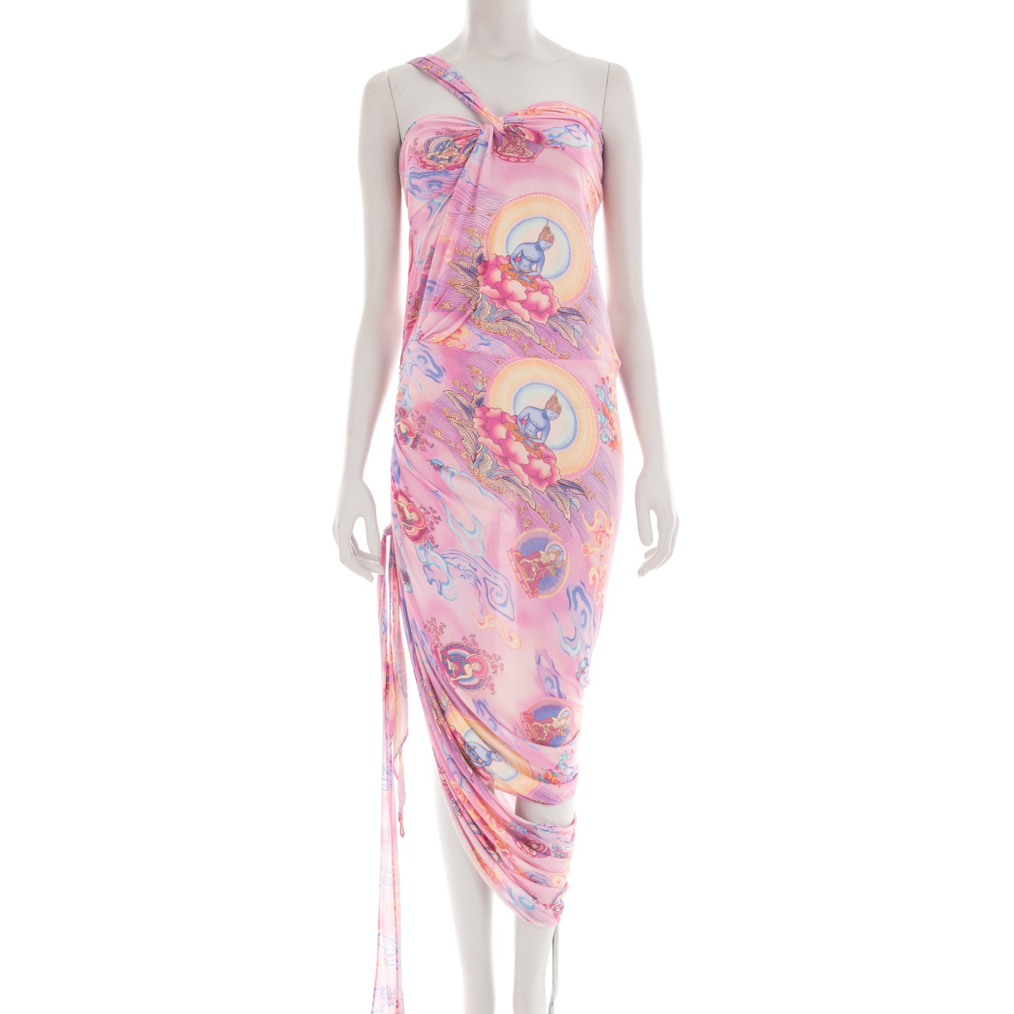 S/S 2004 pink “Shiva” print draped cut-out dress