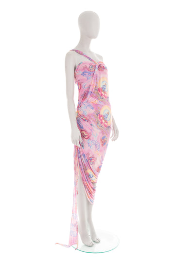 S/S 2004 pink “Shiva” print draped cut-out dress