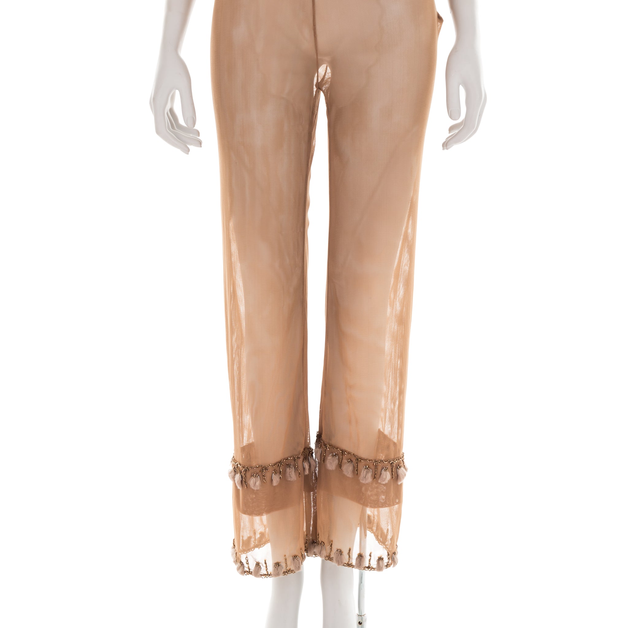 F/W 1999 tan embellished mesh trousers