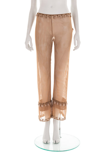 F/W 1999 tan embellished mesh trousers