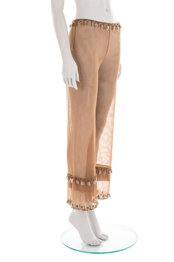 F/W 1999 tan embellished mesh trousers