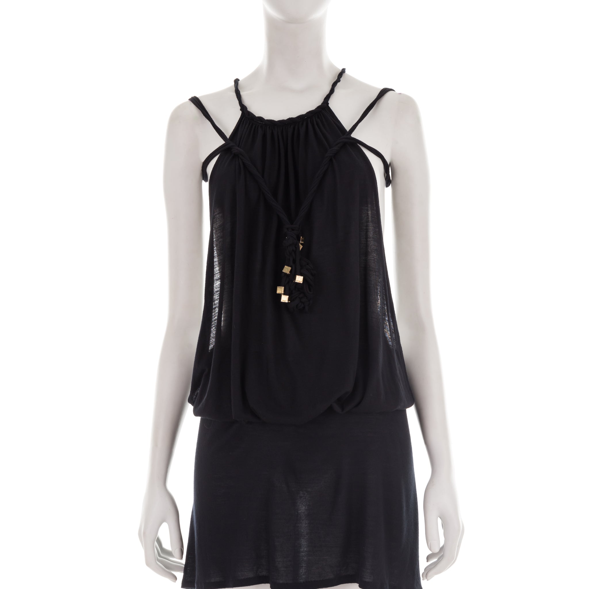 S/S 2008 black multi cross straps halter mini dress