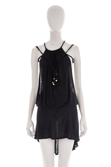 S/S 2008 black multi cross straps halter mini dress