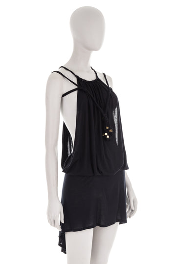 S/S 2008 black multi cross straps halter mini dress