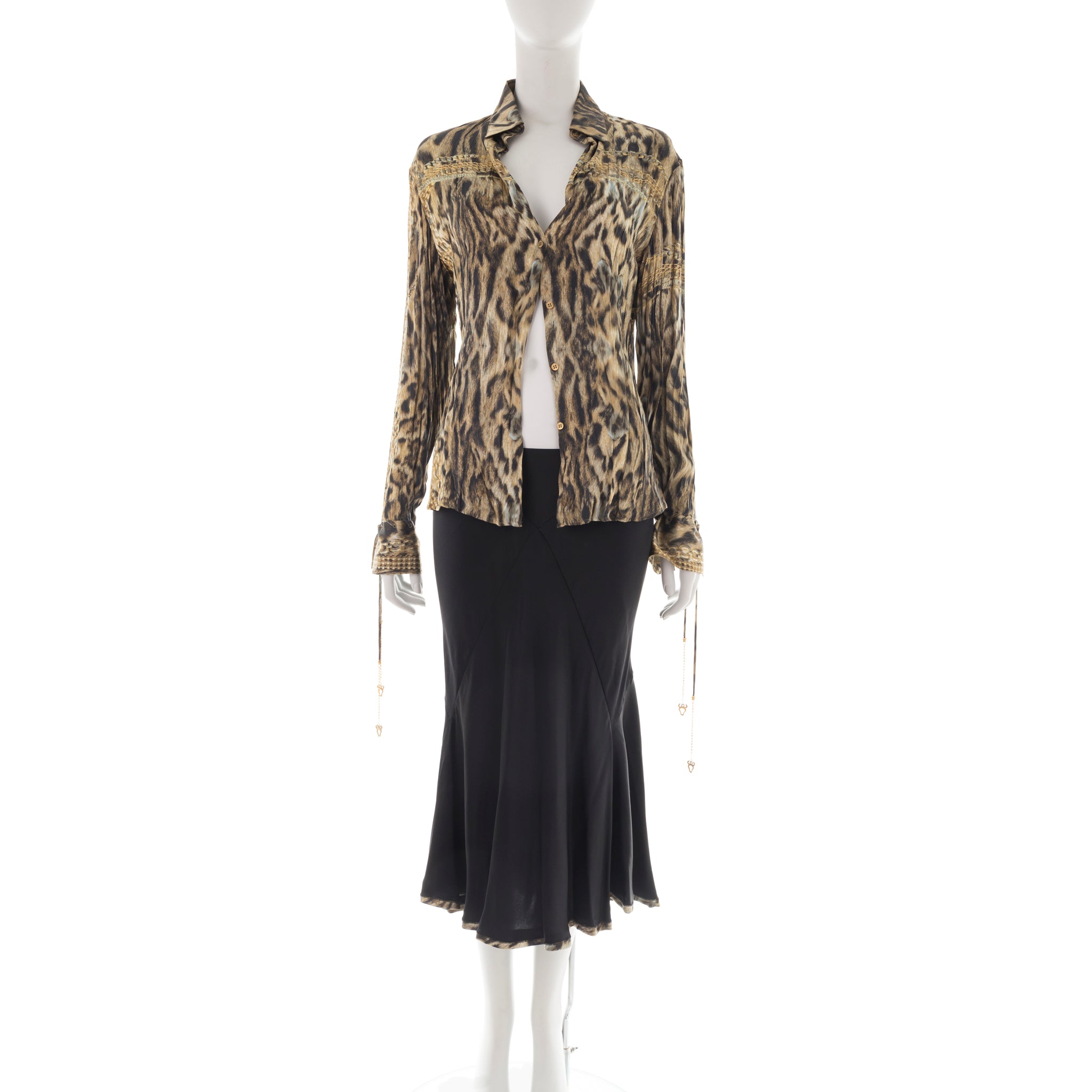 F/W 2003 black & cheetah silk mermaid skirt suit