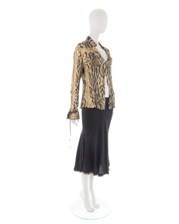 F/W 2003 black & cheetah silk mermaid skirt suit