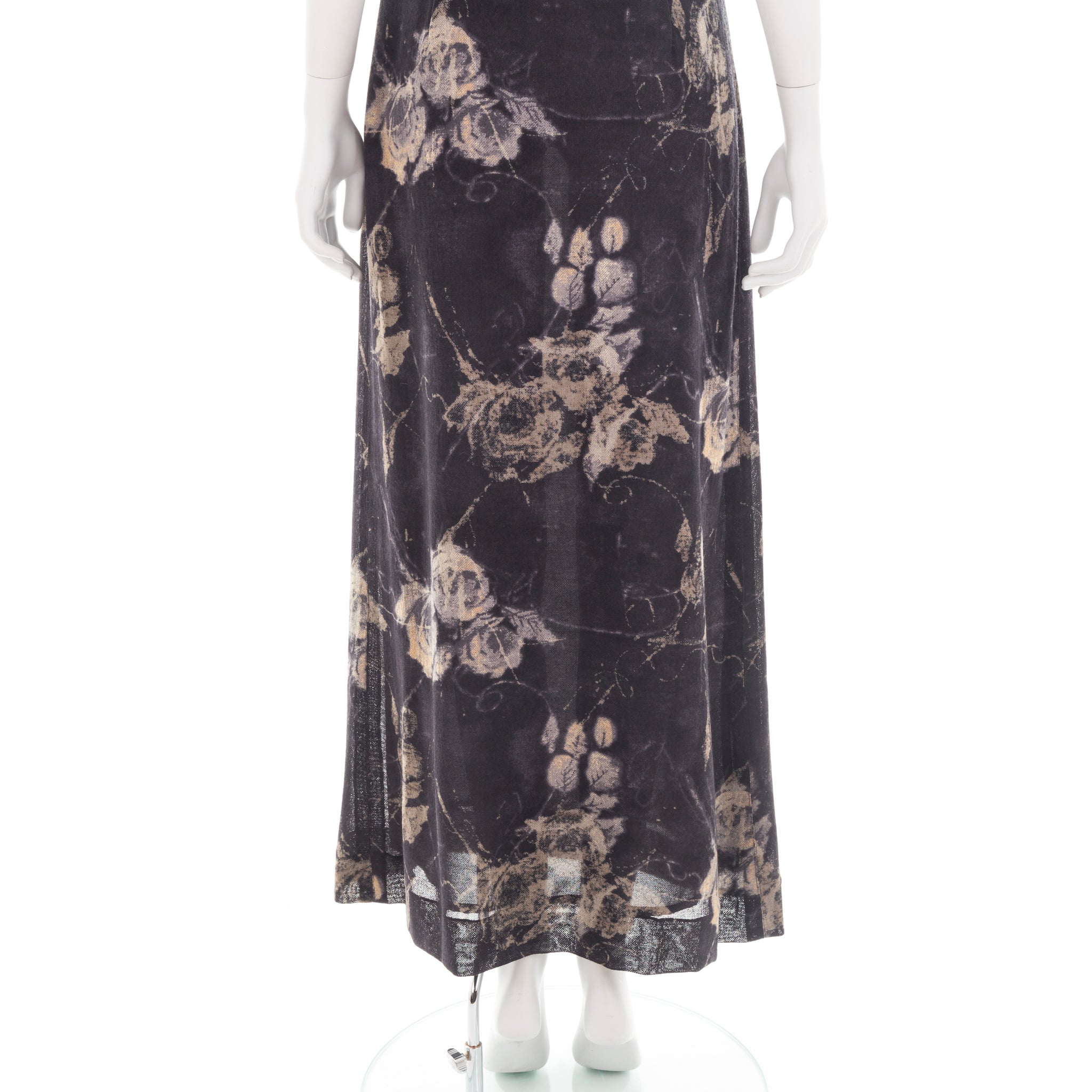 F/W 1997 brown roses print maxi skirt