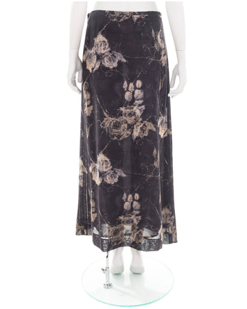 F/W 1997 brown roses print maxi skirt