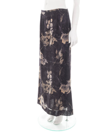 F/W 1997 brown roses print maxi skirt