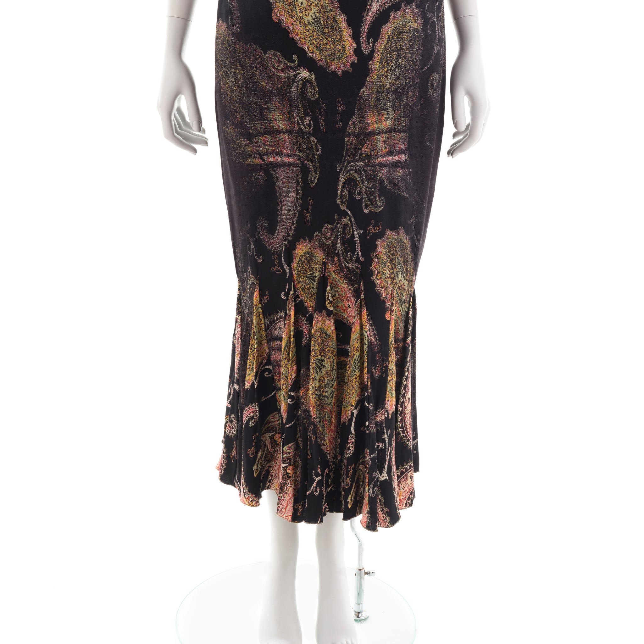 F/W 2002 black and brown paisley godet skirt