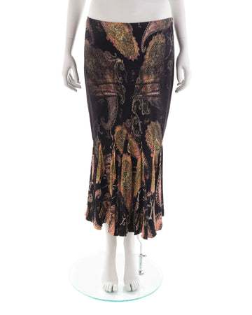 F/W 2002 black and brown paisley godet skirt