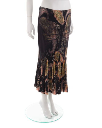 F/W 2002 black and brown paisley godet skirt