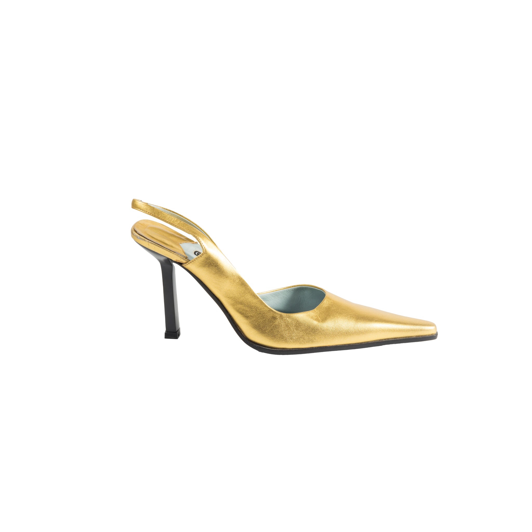 Gold metallic leather slingbacks, early 2000s