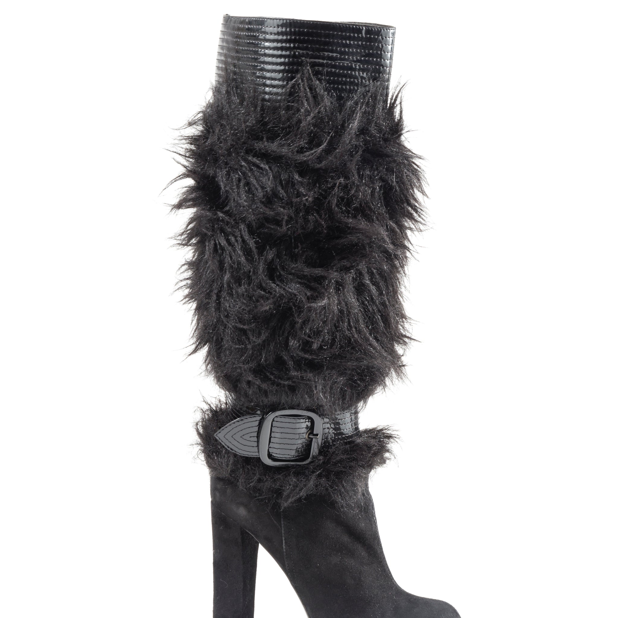 Black faux fur suede boots, 2000s