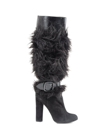 Black faux fur suede boots, 2000s