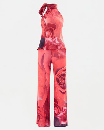 S/S 2000 red roses print silk set