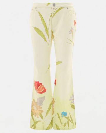 2000s yellow floral jeans