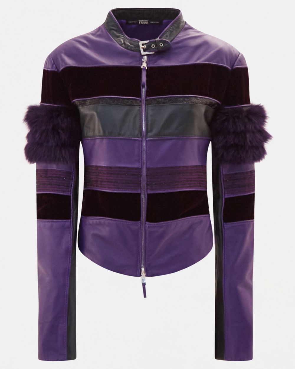F/W 2002 purple fox fur beaded leather jacket